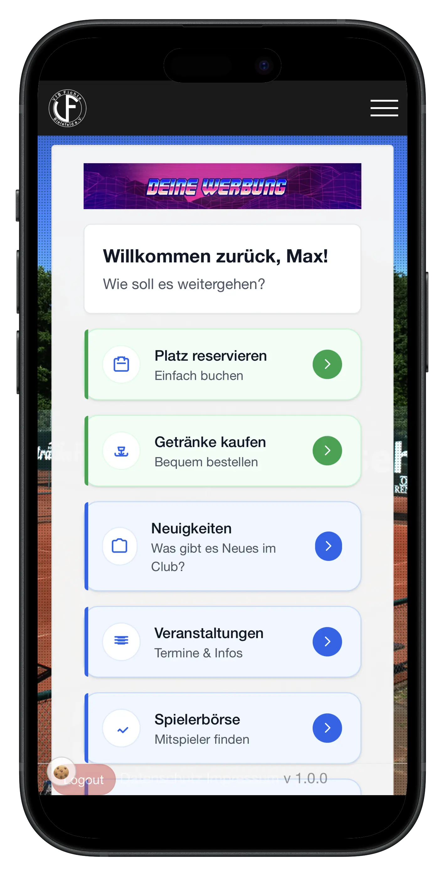 Vereins-App für Tennisvereine auf dem Smartphone